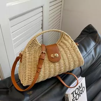Модные пляжные сумки из соломы ручной работы Grace, женская сумка-корзина ручной работы, летняя дорожная сумка через плечо в стиле бохо, брендовые сумки