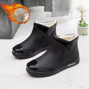 Модные плюшевые резиновые сапоги женские зимние теплые водонепроницаемые резиновые сапоги женские резиновые сапоги с высоким верхом на меху для женщин уличные резиновые сапоги CN 35