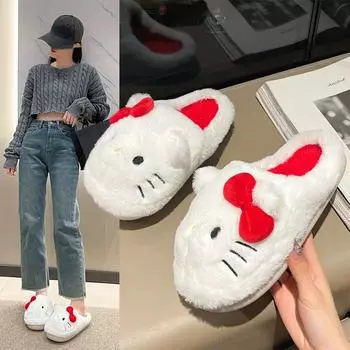 Модные плюшевые тапочки, милые студенческие осенне-зимние спальни, мягкие плюшевые туфли для спальни, обувь для взрослых, рождественские туфли для девочек 36-37 белый