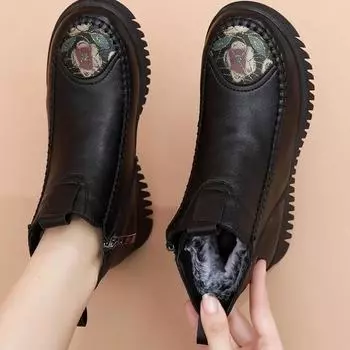 Модные плюшевые женские сапоги, удобные меховые туфли на высокой подошве, модные женские туфли на молнии, женские вулканизированные туфли, нескользящие женские туфли 35 чёрный