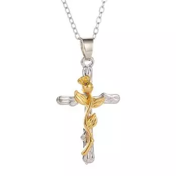 Модные подарки ювелирные изделия изысканный кулон в виде розы и креста ожерелье модное элегантное универсальное женское украшение для вечеринки роскошное 1 шт. розового золота