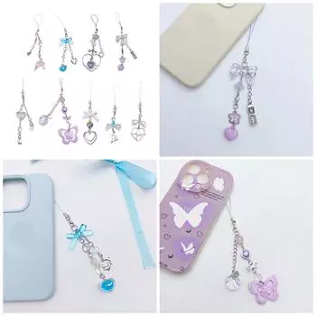 Модные подвески в виде сердечек с бантом из бисера, кулон, милый ремешок для телефона, сумка, украшение, портативные подвески, шнурок для девочек и женщин 8