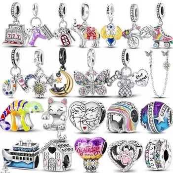 Модные подвески в виде шлема с изображением животных, подвески в виде кошки, стерлингового серебра 925 пробы, подходят для браслета, ожерелья, «сделай сам», для женщин, штрафа