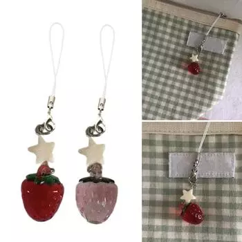 Модные подвески в виде звезд клубники, сладкие украшения для телефона, сумки, портативные подвески, шнурки для девочек и женщин красный