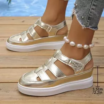 Модные походные сандалии на высоком каблуке 35 серебряный