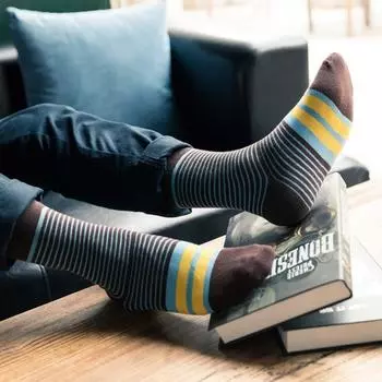 Модные полосатые хлопковые толстые носки, зимние полосатые мягкие повседневные счастливые мужские длинные аксессуары унисекс, подарки коричневый