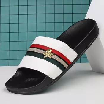 Модные полосатые нескользящие быстросохнущие тапочки с черепом на мягкой подошве для мужчин и женщин, удобные домашние и уличные пляжные сандалии, уличные тапочки 39