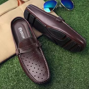 Модные полуботинки для мужчин, дышащие кожаные туфли, мужские повседневные туфли с выемками, мужские мокасины, тапочки, модные мокасины Sapato Masculino 38 чёрный