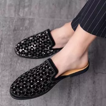 Модные полуботинки для мужчин Мокасины Летняя мягкая обувь Брендовая ручная работа Модные мужские туфли для вождения Кожаные тапочки Мужские лоферы 37 чёрный