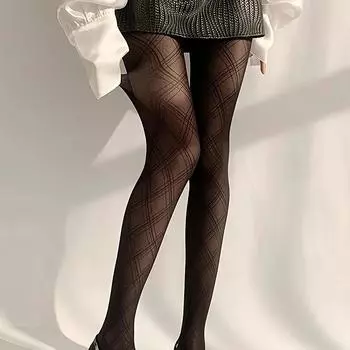 Модные полупрозрачные колготки, тонкие, эластичные, утягивающие, сексуальные колготки, классические ромбовидные женские чулки, чулочно-носочные изделия One Size чёрный