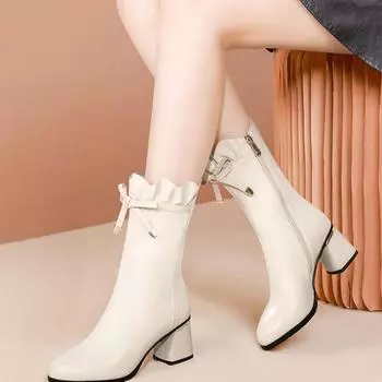 Модные полусапоги для женщин на среднем каблуке с острым носком, белые кожаные туфли до середины голени, женские качественные тенденции Y2k 2024, новинка, распродажа зимы 35