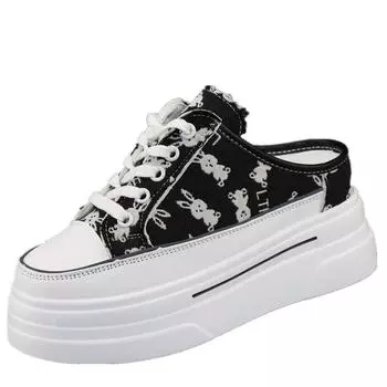 Модные полутапочки Baotou из парусины, женская новая летняя верхняя одежда, универсальная, с толстой подошвой, внутренняя высота 8 см, без каблука, без застежек 34 белый