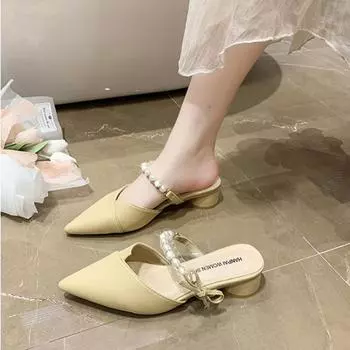 Модные полутапочки Baotou, сандалии, женские, летние, на открытом воздухе, с жемчужным острым каблуком, высокие каблуки, тапочки, Chaussure Femme 35