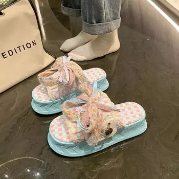 Модные полутапочки из парусины на толстой подошве для женщин 2024 года, новые летние повседневные красные модные сандалии на шнуровке из интернет-магазина 35 розовый