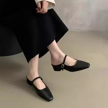 Модные полутапочки женские летние дизайнерские новые кожаные туфли на низком каблуке женские туфли Мэри Джейн модные повседневные туфли на мягкой подошве женские мюли 35