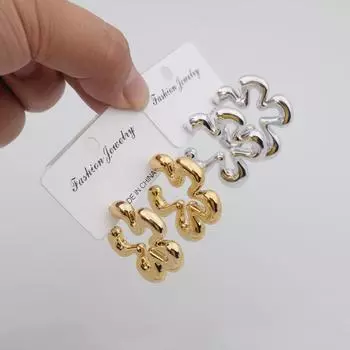 Модные полые цветочные висячие серьги для женщин, преувеличенные толстые металлические европейские новые модные женские украшения в стиле панк-хип-хоп золотой