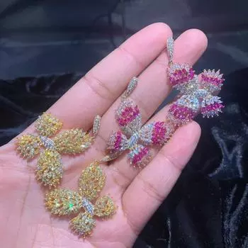 Модные полые серьги-бабочки, блестящие циркониевые серьги-подвески с насекомыми, новинка 2022 года, поп-ювелирные изделия для свадебной вечеринки жёлтый