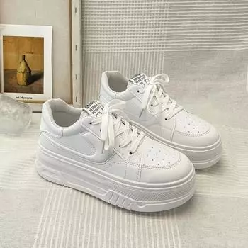 Модные популярные белые туфли на толстой подошве для женщин 2024 года, новые летние дышащие туфли-лодочки и туфли для досок 35 белый