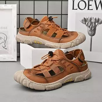 Модные, популярные брендовые мужские летние пляжные сандалии, мужская повседневная обувь на толстой подошве, мужские походные сандалии с выемками 38 чёрный