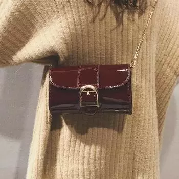 Модные популярные лакированные кожаные сумки через плечо женские корейские новые универсальные цепочки мини-клатчи на каждый день винно-красные повседневные сумки через плечо