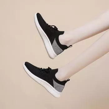 Модные популярные летающие тканые дышащие и удобные женские спортивные повседневные кроссовки для бега Роскошные женские сетчатые повседневные туфли на шнуровке 35 чёрный