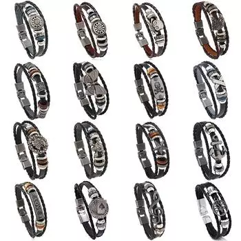 Модные популярные многослойные браслеты из коровьей кожи, ретро-браслеты с пряжкой из кожи, унисекс