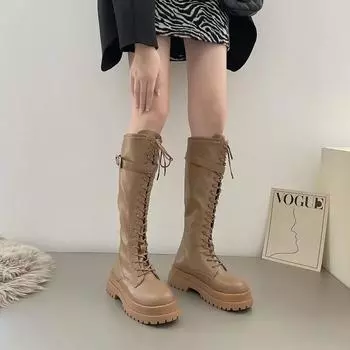 Модные популярные модные длинные сапоги на платформе, женские весенне-осенние сапоги до колена из искусственной кожи, женские черные сапоги в стиле панк-рыцарь, Botas Vaqueras Mujer 35 бежевый