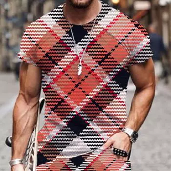 Модные популярные мужские футболки в клетку, летний спортивный костюм, футболка большого размера, спортивная одежда, роскошная забавная 3D-печать с круглым вырезом S белый