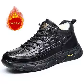 Модные, популярные мужские походные ботинки, зимняя повседневная обувь из натуральной кожи, теплая плюшевая мужская спортивная обувь с толстой подошвой 38