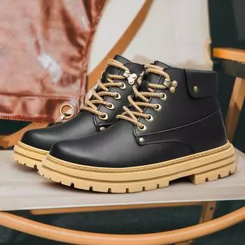 Модные, популярные мужские рабочие ботинки, зимние мотоциклетные ботинки на толстой подошве, красивые походные ботинки для активного отдыха, мужские повседневные ботинки из натуральной кожи 37 чёрный