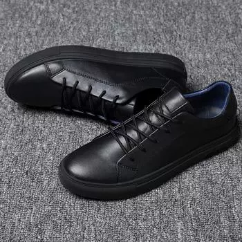 Модные, популярные мужские туфли из натуральной хлопковой кожи, осенне-зимняя спортивная обувь для активного отдыха, деловая обувь на шнуровке, низкие туфли 38 чёрный