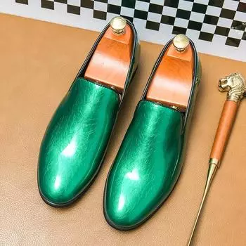 Модные, популярные мужские туфли-лоферы из Европы и Америки, роскошные зеленые туфли, мужская повседневная кожаная обувь из золотистой глянцевой кожи 38 синий