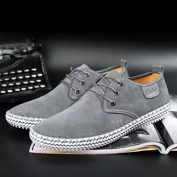 Модные, популярные мужские замшевые туфли весна-осень, подошвы ручной работы, уличные туфли-оксфорды, универсальные мужские повседневные прогулочные туфли 38 чёрный