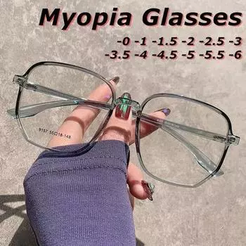 Модные популярные очки в большой оправе, очки для близорукости, мужские и женские модные модные простые очки, степень 0 1 1,5 2 2,5 3 3,5 4 4,5 5 5,5 6 anti blue 0 белый
