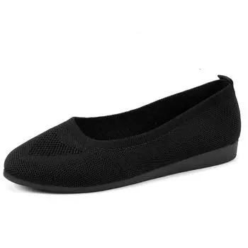 Модные популярные осенние женские туфли на плоской подошве с круглым носком и неглубокой подошвой для женщин, женские туфли на плоской подошве без застежек, повседневные туфли на платформе для отдыха на открытом воздухе 36 чёрный