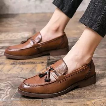 Модные, популярные туфли En s Loafers из Европы и Америки, мягкие подошвы, удобные мужские туфли для торжеств, повседневная обувь из натуральной кожи 38 коричневый