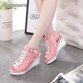 МОДНЫЕ популярные удобные женские сандалии на молнии с открытым носком, повседневная летняя спортивная обувь, женские сандалии 2024, женские кроссовки на танкетке на платформе 35 красный