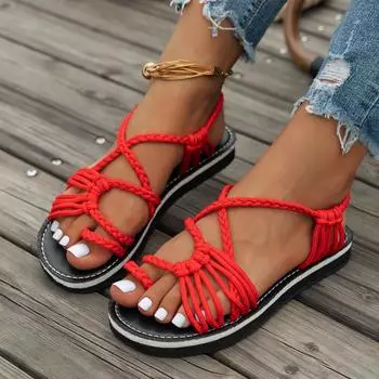 Модные популярные женские сандалии с круглым носком, туфли с открытым носком для женщин, туфли без застежек на плоской подошве, уличные нескользящие шлепанцы на платформе 35 зелёный