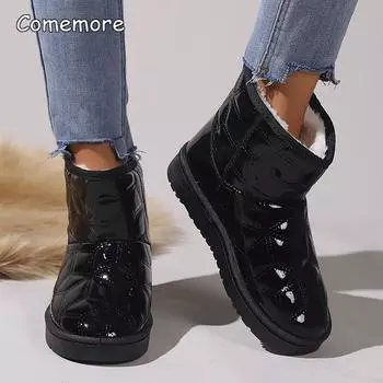 Модные популярные зимние утолщенные теплые плюшевые ботильоны, женские нескользящие хлопковые туфли на плоском каблуке, удобные непромокаемые женские зимние ботинки 2024 года 35 бежевый