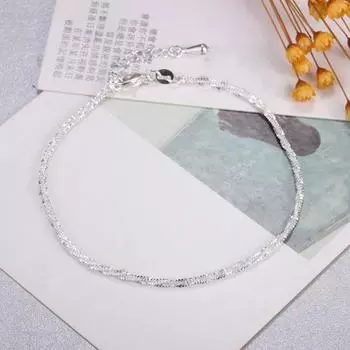 Модные посеребренные женские сандалии на щиколотке с цепочкой для ног, браслет на щиколотке босиком серебряный