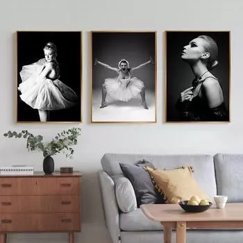 Модные постеры для девочек, черно-белая картина на холсте, красивая балерина, танцующая принты плакатов, картина для домашнего декора HD0071 21x30cm no frame