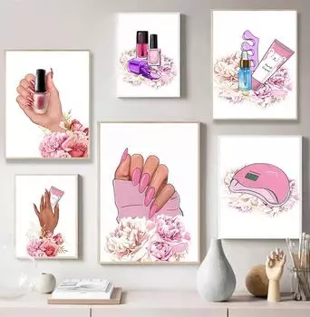 Модные постеры и принты с лаком для ногтей и ресницами для салонов красоты, скандинавская живопись, настенная живопись для гостиной, домашний декор 21x30cm No Framed