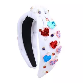 Модные повязки на голову ко Дню независимости США для девочек, повязки для волос со звездами, блестящие повязки на голову с сердечками, аксессуары для волос для вечеринок для девочек и женщин