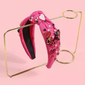 Модные повязки на голову ко Дню святого Валентина для женщин, блестящие повязки для волос с сердечками и надписями, повязка на голову с кристаллами и жемчугом для вечеринки, аксессуары для волос