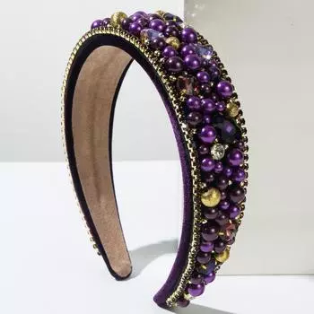 Модные повязки на голову в стиле барокко, повязки на голову из стеклянных кристаллов с жемчугом, роскошные аксессуары для волос высокого класса фиолетовый