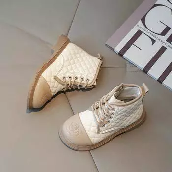 Модные повседневные ботинки для девочек, универсальные, мягкие, с цветами, милые, детские, модные, повседневные, короткие, с боковой молнией, детские ботинки, нескользящие, на плоской подошве 26 чёрный