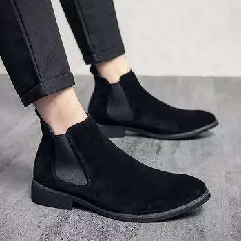 Модные повседневные ботинки мужские слипоны весна осень удобная подошва мужская обувь высокое качество замшевые мужские ботинки большой размер 48 6.5 чёрный