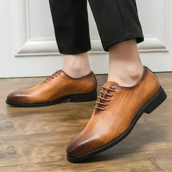 Модные повседневные деловые мужские кожаные туфли Brogue, дизайнерский стиль, свадебные, модные, для вечеринок, прогулок, мужские туфли больших размеров 38-47 38 чёрный
