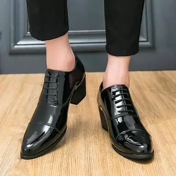 Модные повседневные деловые мужские туфли на высоком каблуке из лакированной кожи Модные и универсальные стили Свадебные вечерние туфли для отдыха на природе Деловая обувь 37 золотой