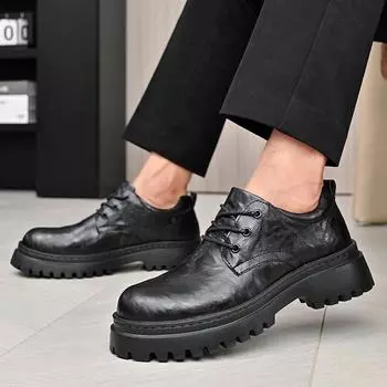 Модные повседневные деловые мужские туфли с толстой подошвой, увеличивающие рост, стильные туфли для отдыха на открытом воздухе, модные вечерние туфли из натуральной кожи 38 чёрный